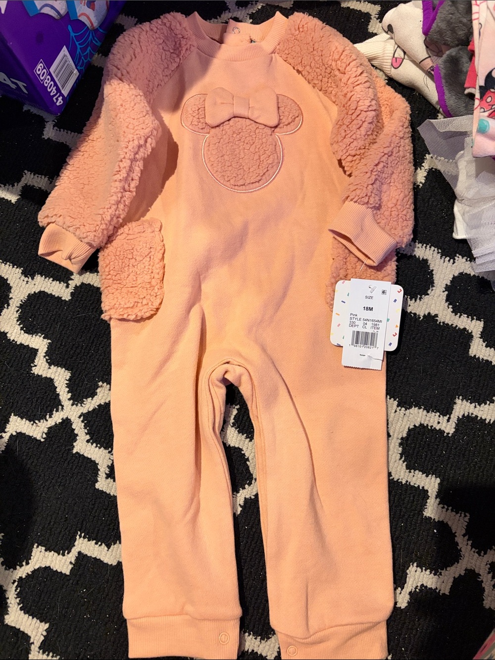 Disney Peach Sherpa Sleeve Baby One-Piece Romper